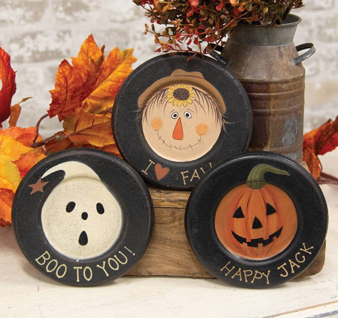Primitive Fall Folk Art Halloween Wood Plate 3 Assorted - The Primitive Pineapple Collection