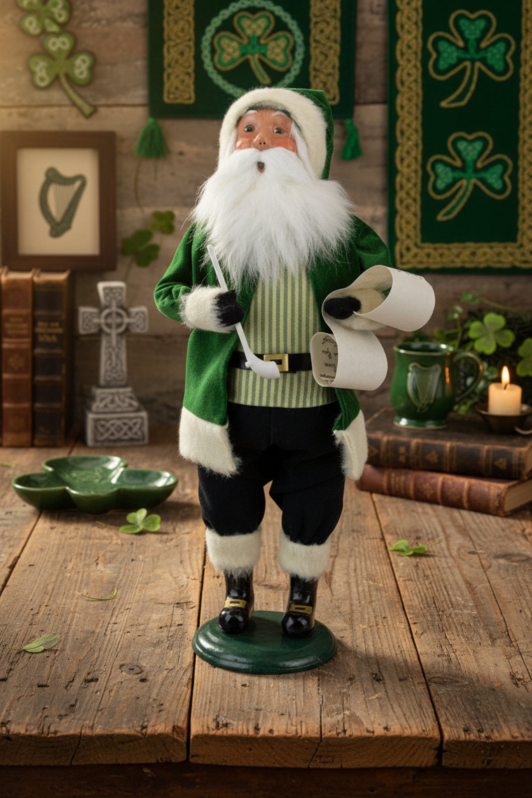 Primitive Colonial Byers Choice St Patricks Day Irish Santa Caroler 3441 New - The Primitive Pineapple Collection