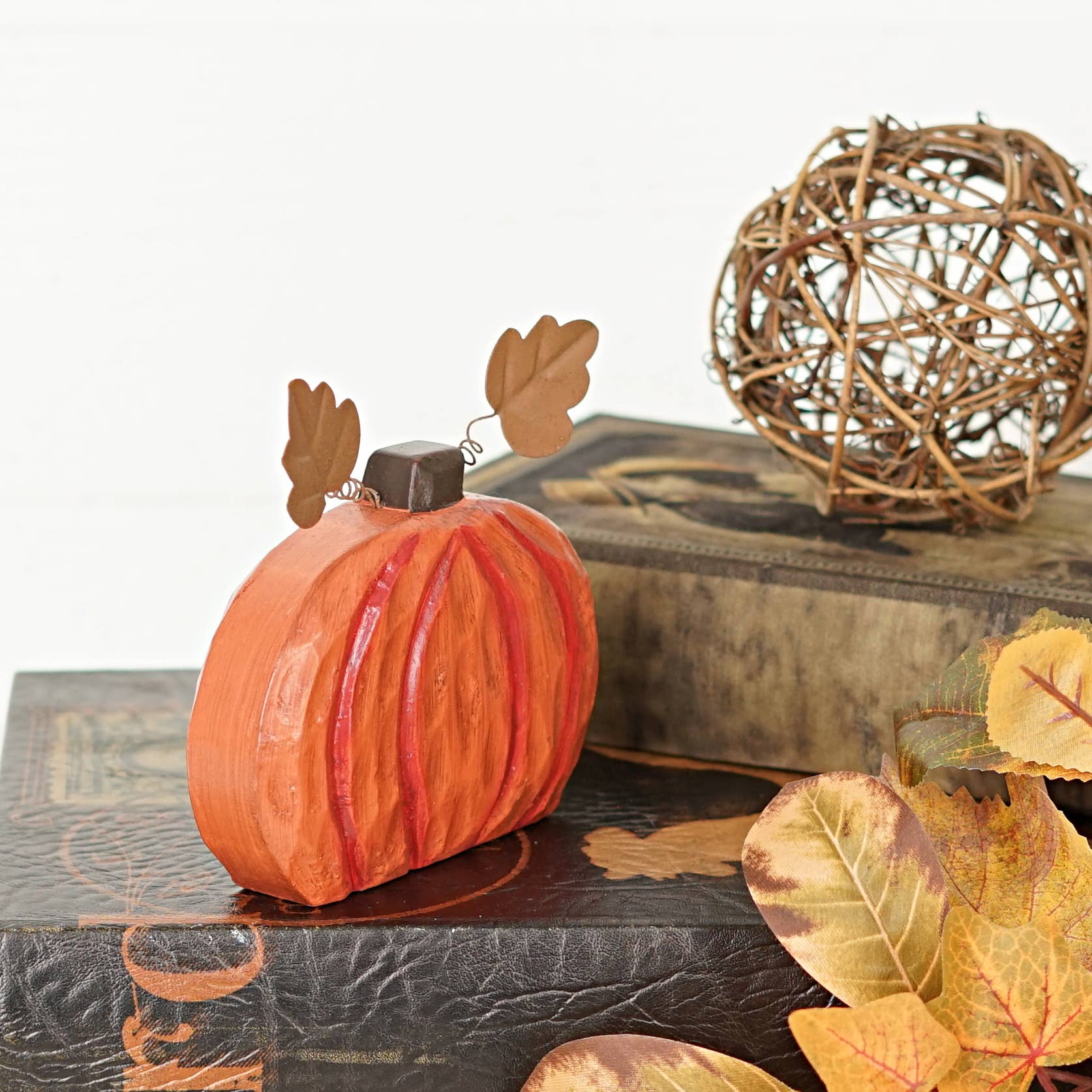 Primitive Rustic Halloween Chunky Wood Pumpkin 5" Shelf Sitter - The Primitive Pineapple Collection