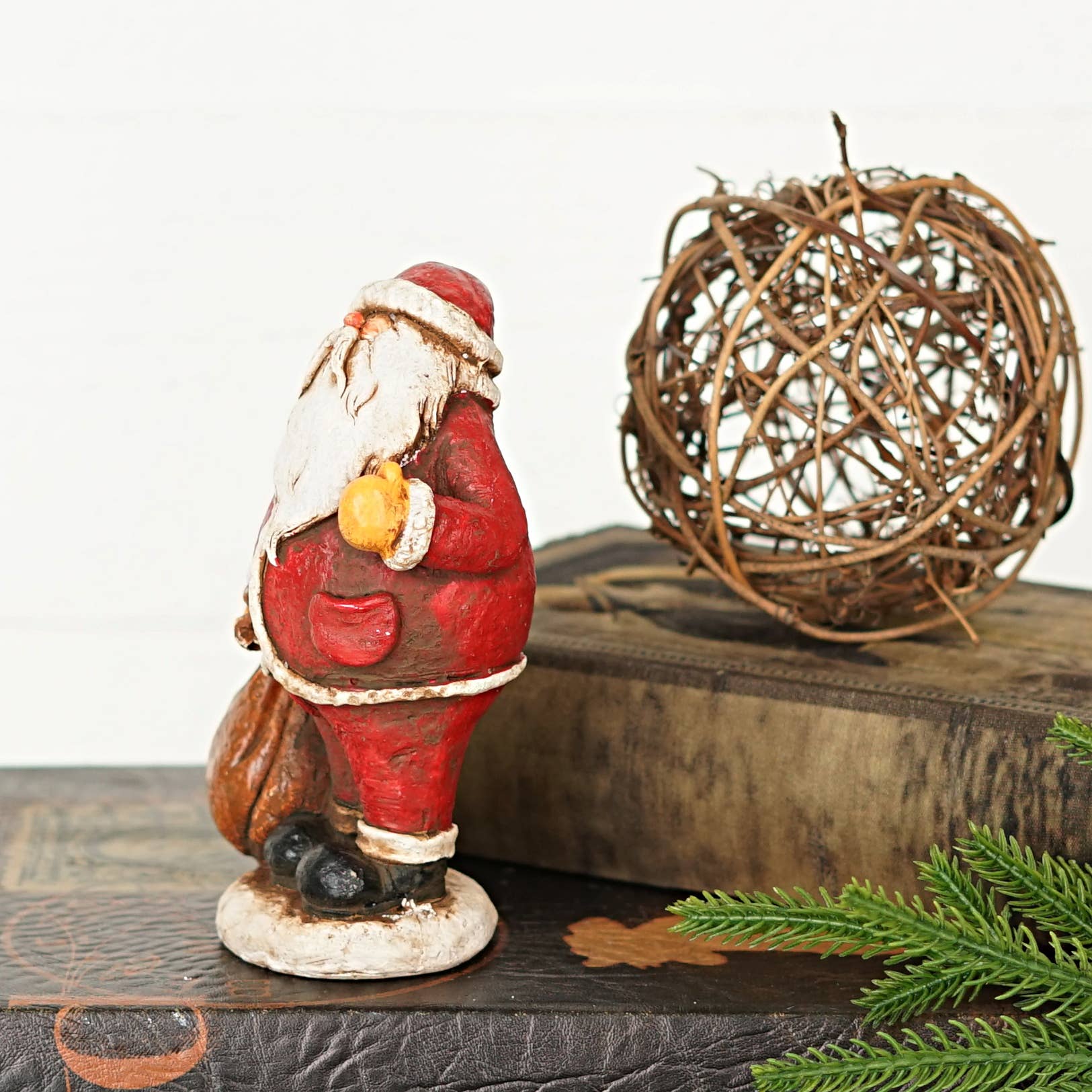 Primitive Christmas Rustic Santa w/ Toy Sack Figurine Shelf Sitter 6" - The Primitive Pineapple Collection