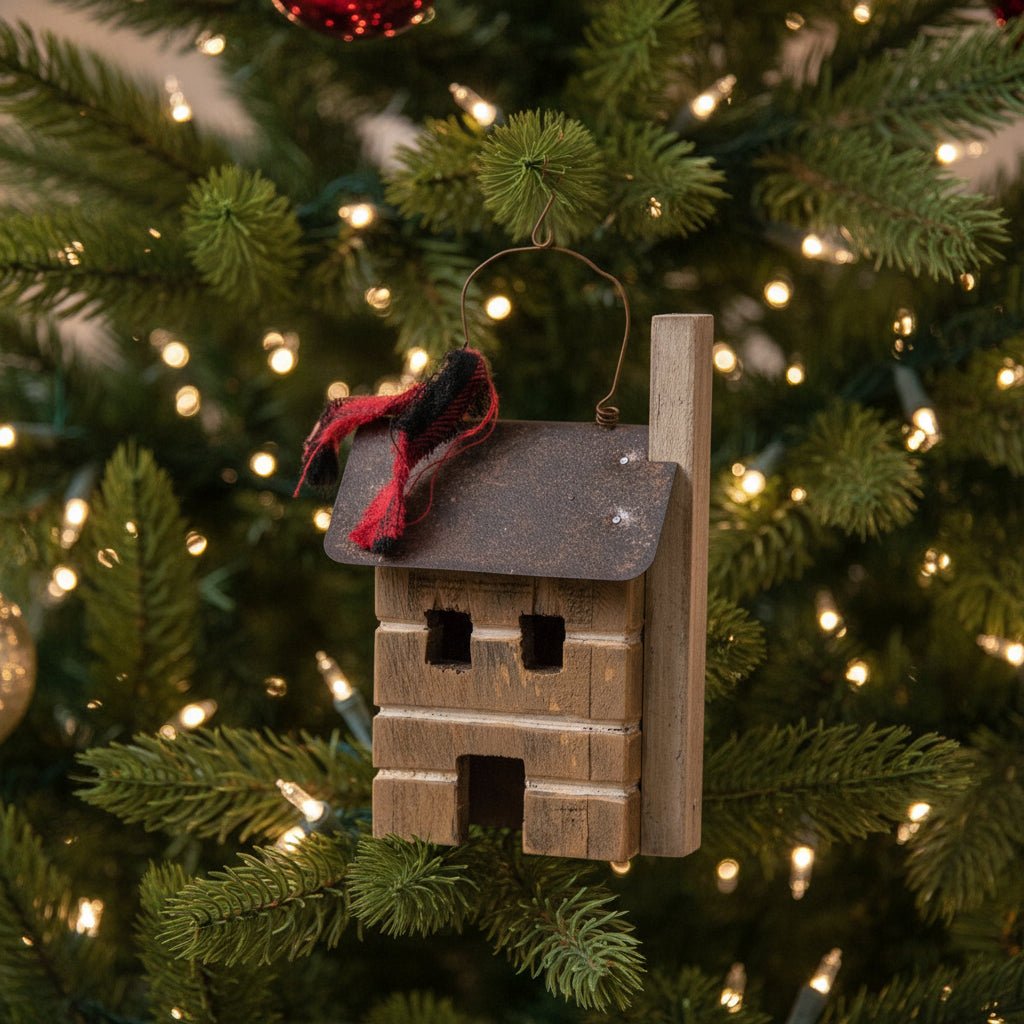 Primitive Rustic Farmhouse Wood Town Cabin Ornament - The Primitive Pineapple Collection