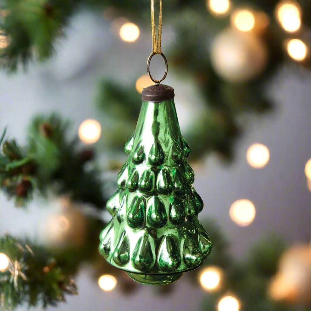 Primitive Vintage Look Christmas Tree Mercury Glass Ornament 5" - The Primitive Pineapple Collection
