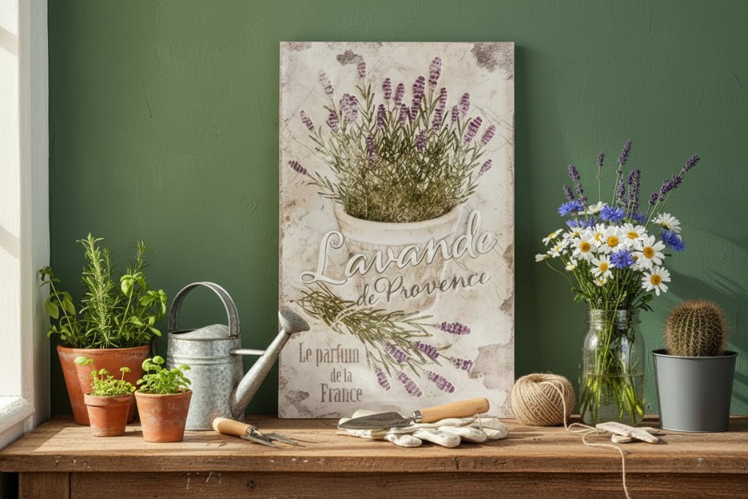 Lavender de Provence Floral French Metal Sign - Farmhouse Wall Decor - 8x12 - The Primitive Pineapple Collection