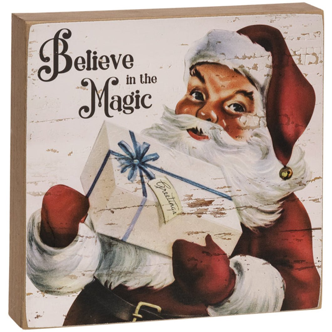 Primitive Christmas Believe in the Magic Vintage Santa Box Sign - The Primitive Pineapple Collection