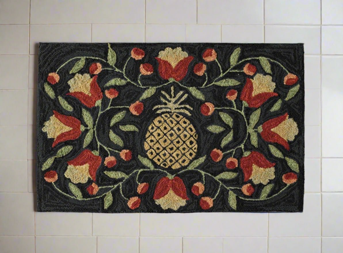 Primitive Farmhouse Pineapple Hooked Rug 2&