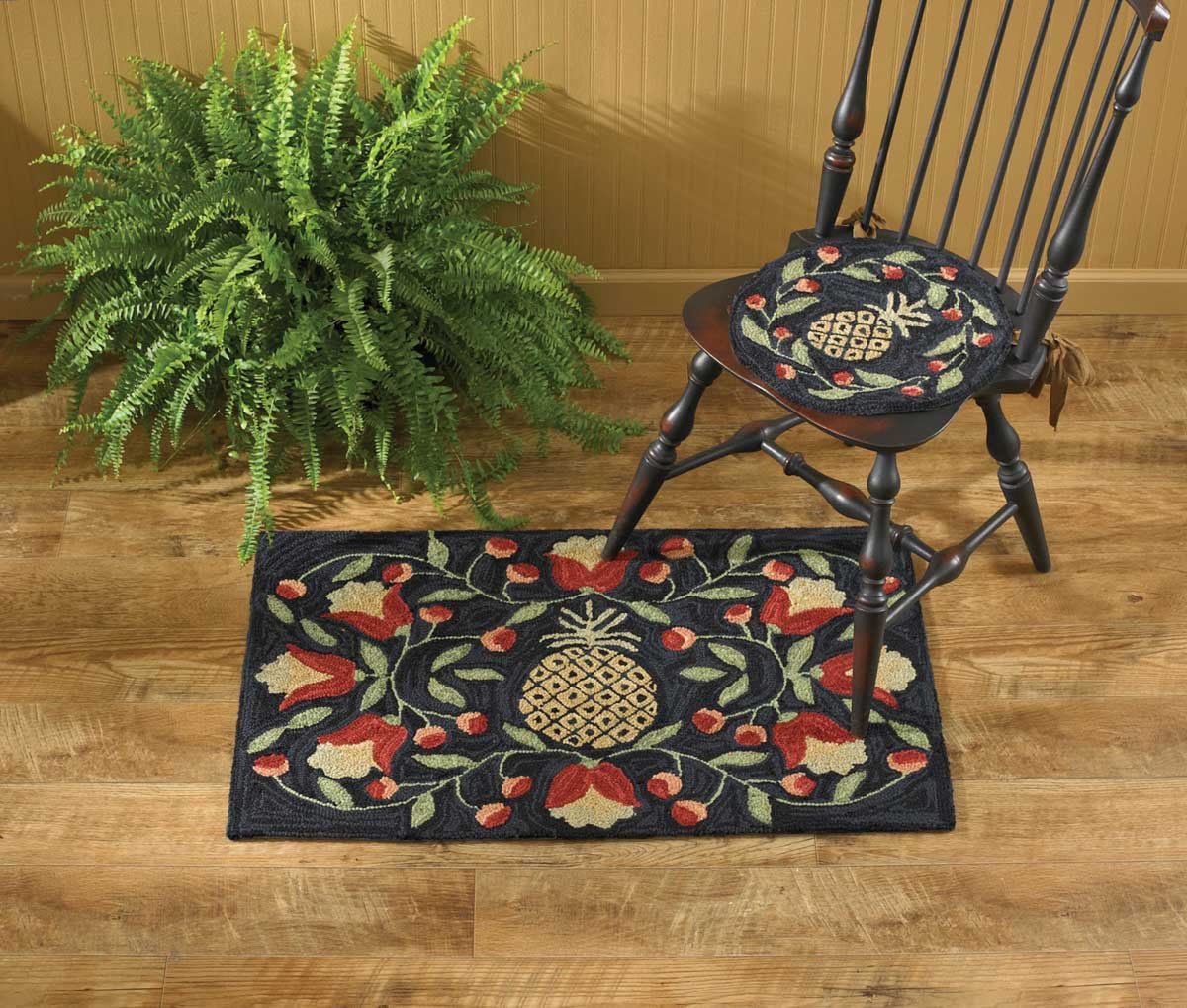 Primitive Farmhouse Pineapple Hooked Rug 2&