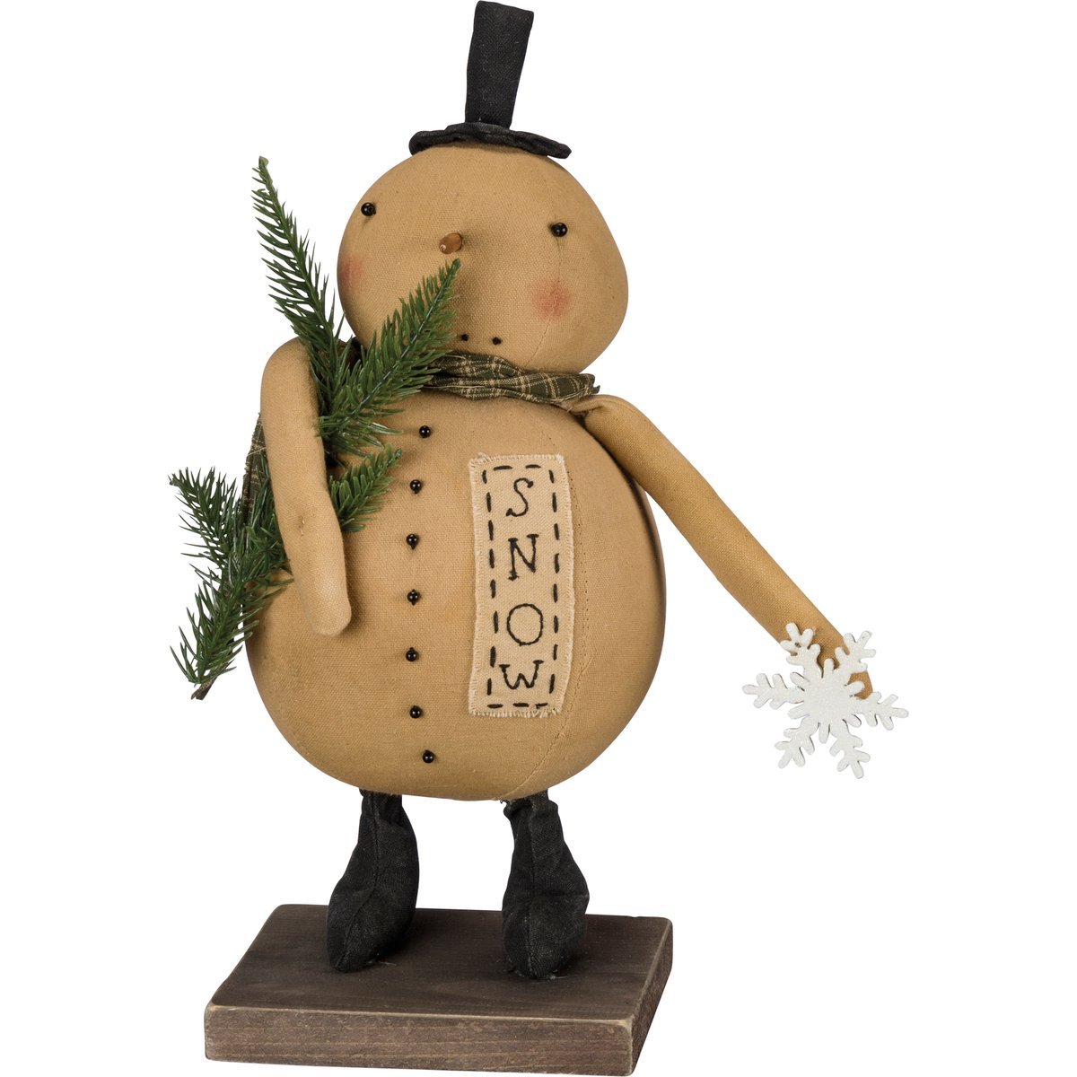 Primitive Christmas Folk art 13" Snowman Doll w/ Snowflake and Greens - The Primitive Pineapple Collection