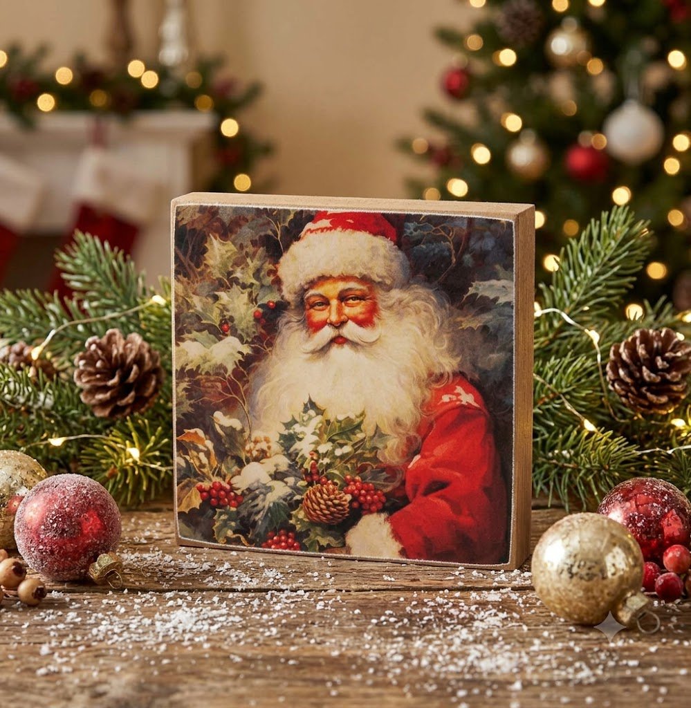Primitive Vintage 4" Santa Portrait Block Shelf Sitter 3 Designs - The Primitive Pineapple Collection