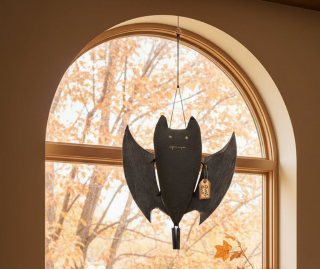 Primitive Bella Bat Halloween Ornament with Wood Wings | Folk Art Decor