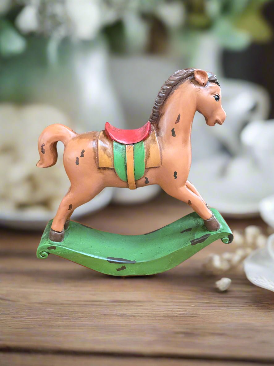Primitive Christmas 5” Rustic Rocking Horse Figurine - The Primitive Pineapple Collection