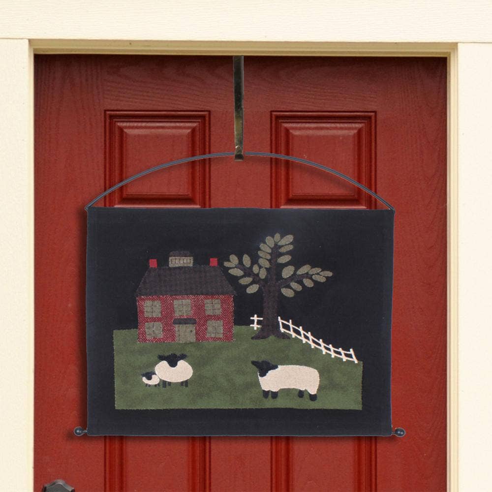 Colonial Primitive Green Pastures Saltbox Home Pennant Wall Hanger 16"H - The Primitive Pineapple Collection