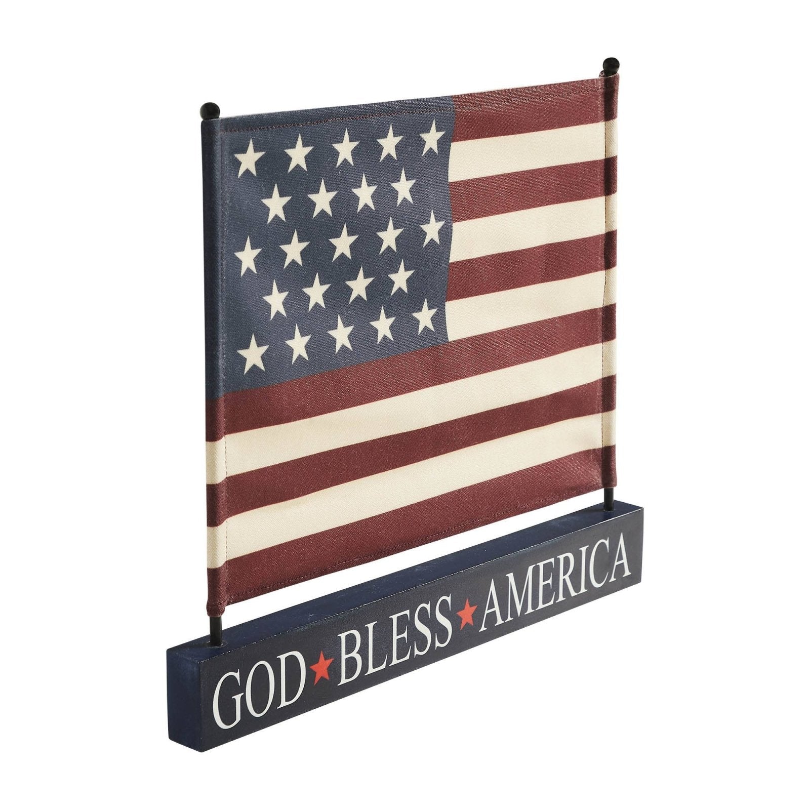 Primitive Americana Canvas American Flag on Blue Base Decor 12"x14"x1" - The Primitive Pineapple Collection