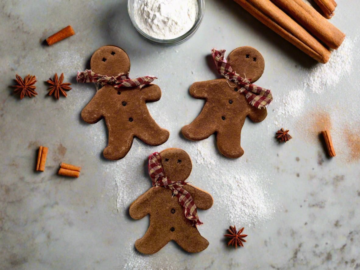 Primitive Colonial Christmas 3 pc Gingerbread Men w/ Homespun Fabric Bowl Filler - The Primitive Pineapple Collection
