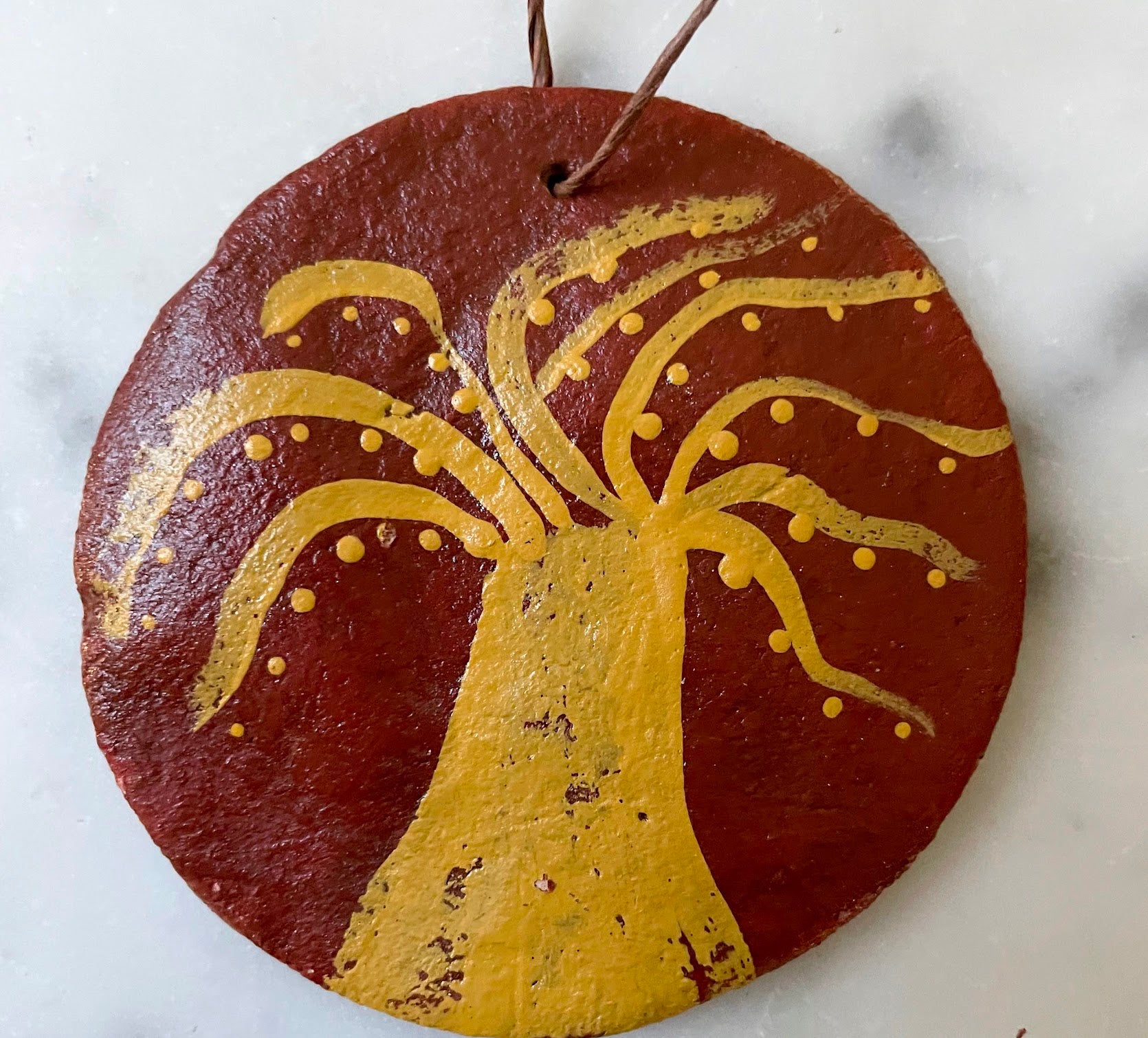 Primitive Christmas Handmade Dough 3" Redware Style Painted Ornaments