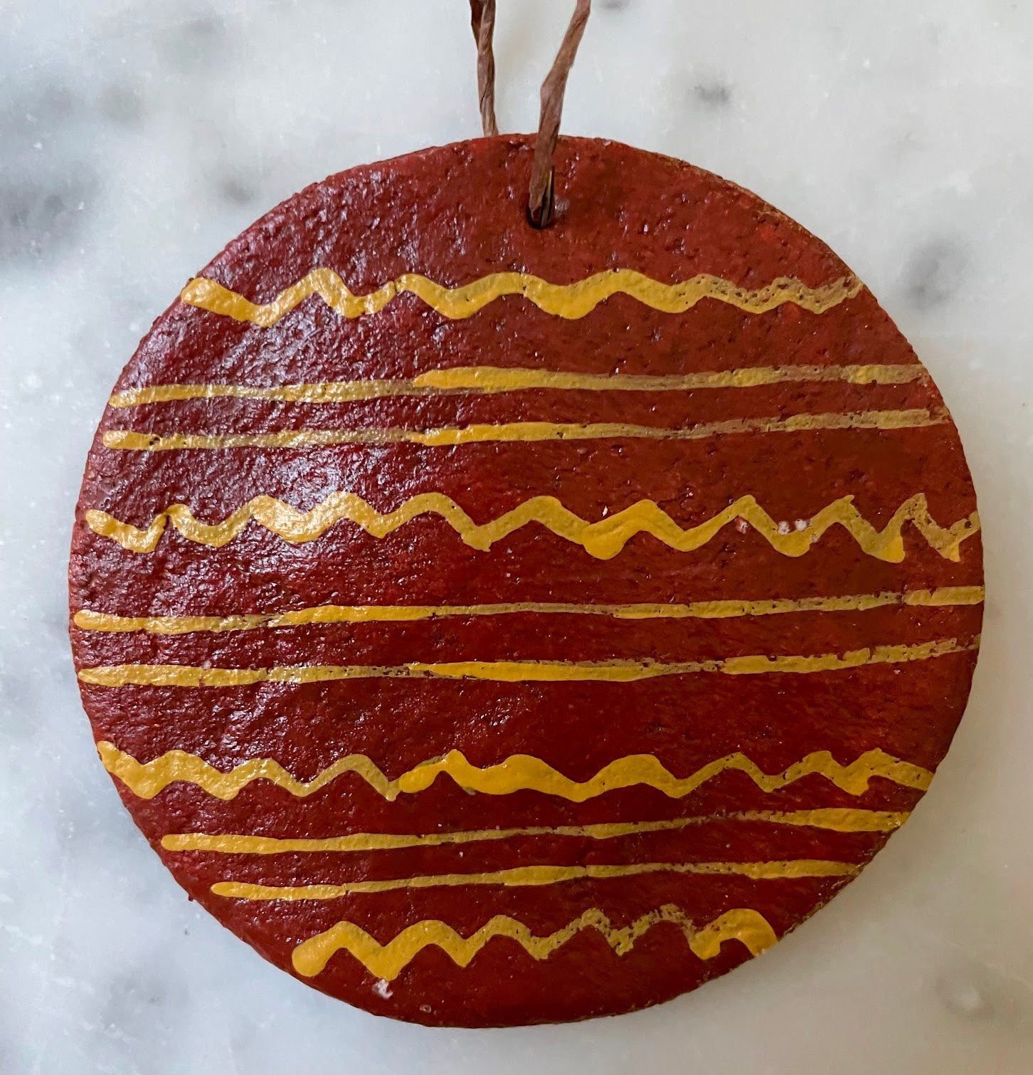 Primitive Christmas Handmade Dough 3" Redware Style Painted Ornaments