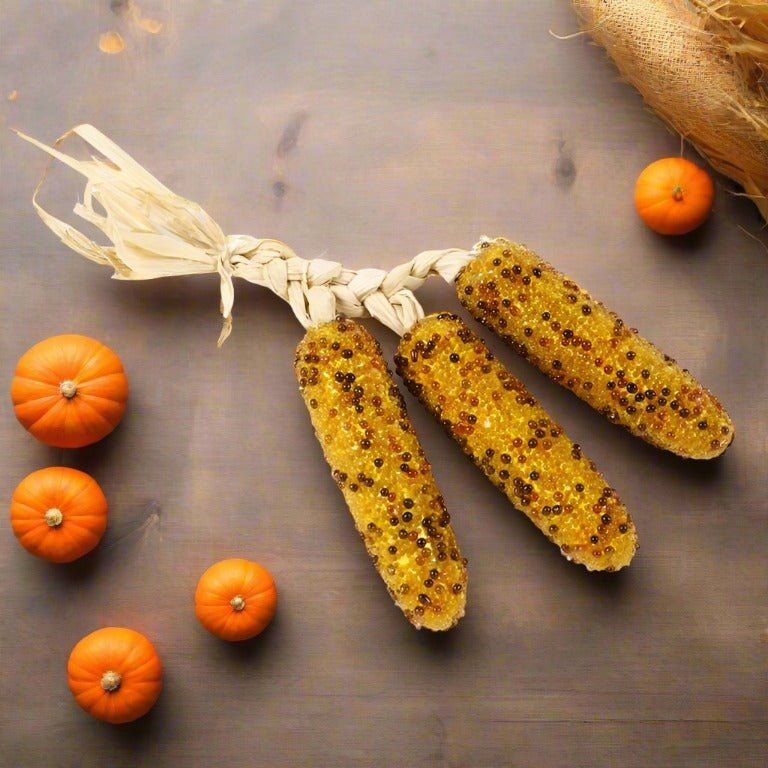 Primitive Country Fall Halloween 3 pc Indian Beaded Corn - The Primitive Pineapple Collection