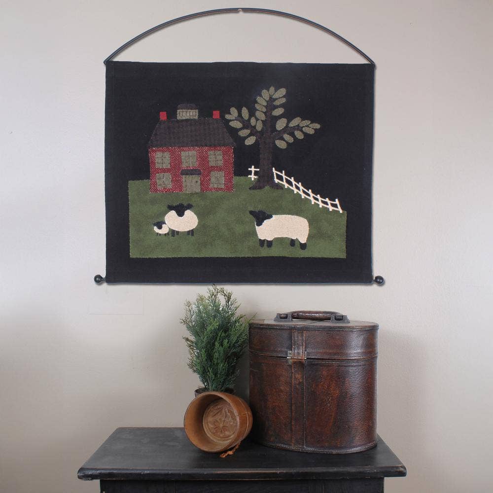 Colonial Primitive Green Pastures Saltbox Home Pennant Wall Hanger 16"H - The Primitive Pineapple Collection