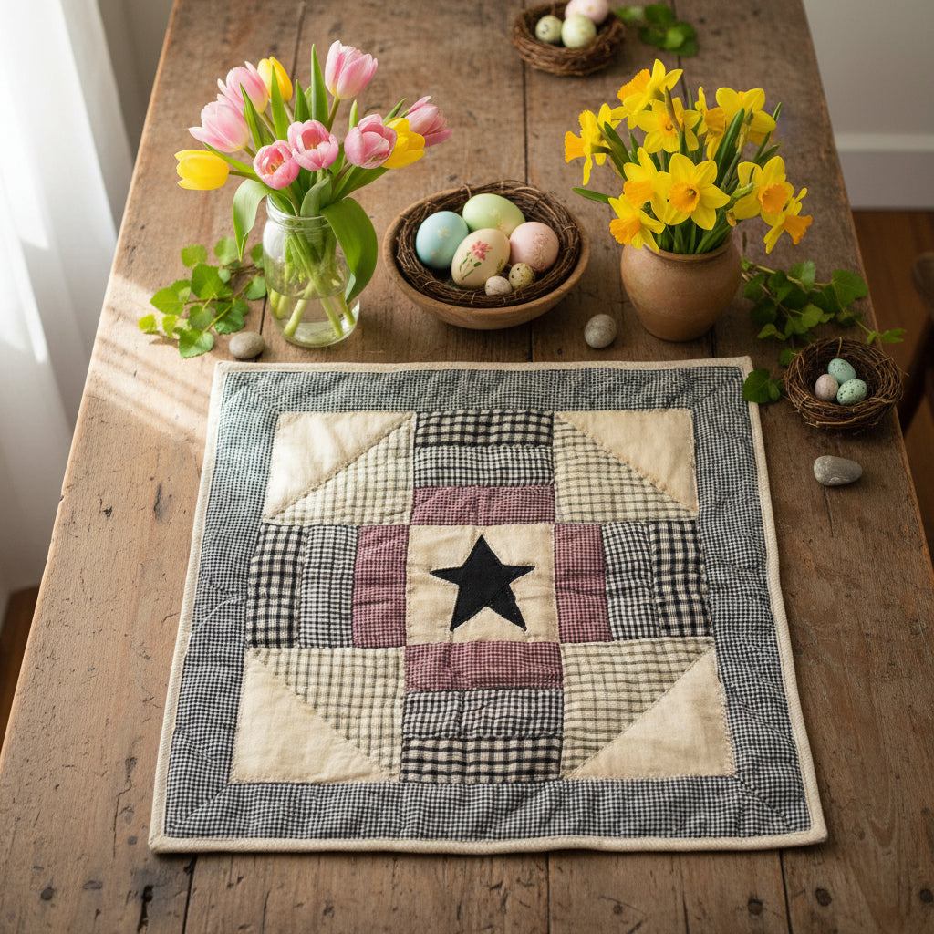 Primitive Farmhouse Star Patchwork Little Quilt 18" Table Topper/Wall Decor - The Primitive Pineapple Collection