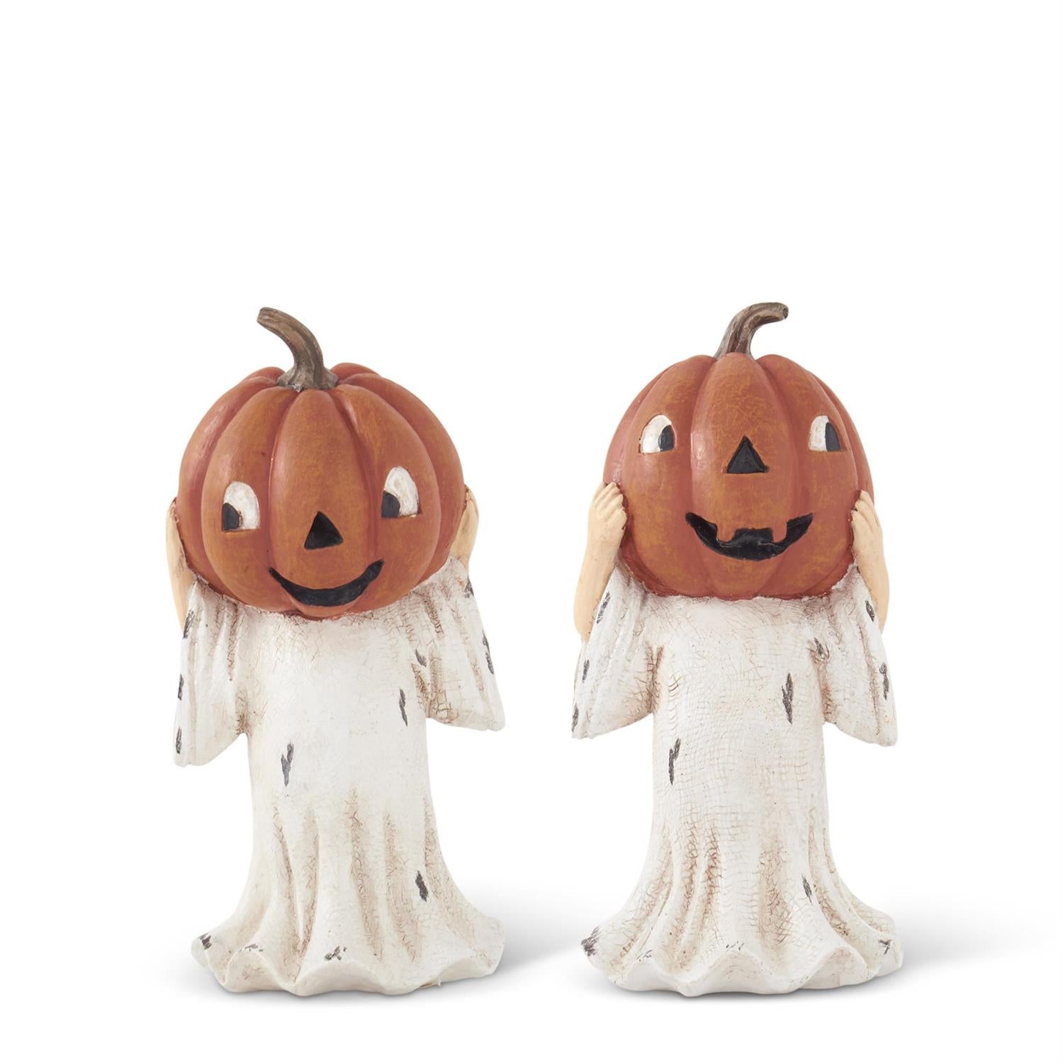 Folk Art Halloween 6.25 "Silly Jack O Lantern Head Ghost Figurine 2 Styles - The Primitive Pineapple Collection