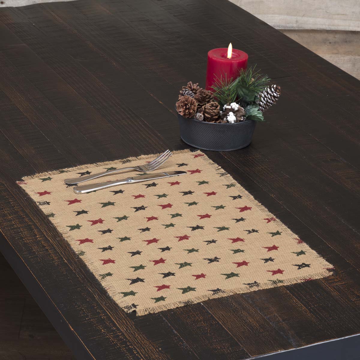 Primitive Farmhouse Patriotic Star Jute Placemat Set of 6 pc 12x18 - The Primitive Pineapple Collection
