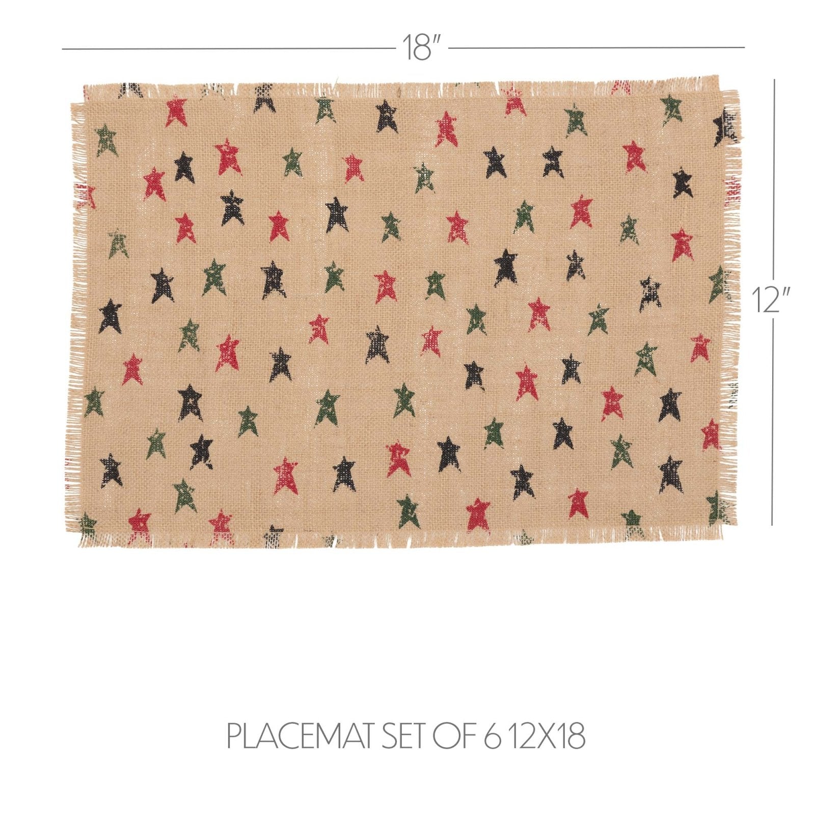 Primitive Farmhouse Patriotic Star Jute Placemat Set of 6 pc 12x18 - The Primitive Pineapple Collection