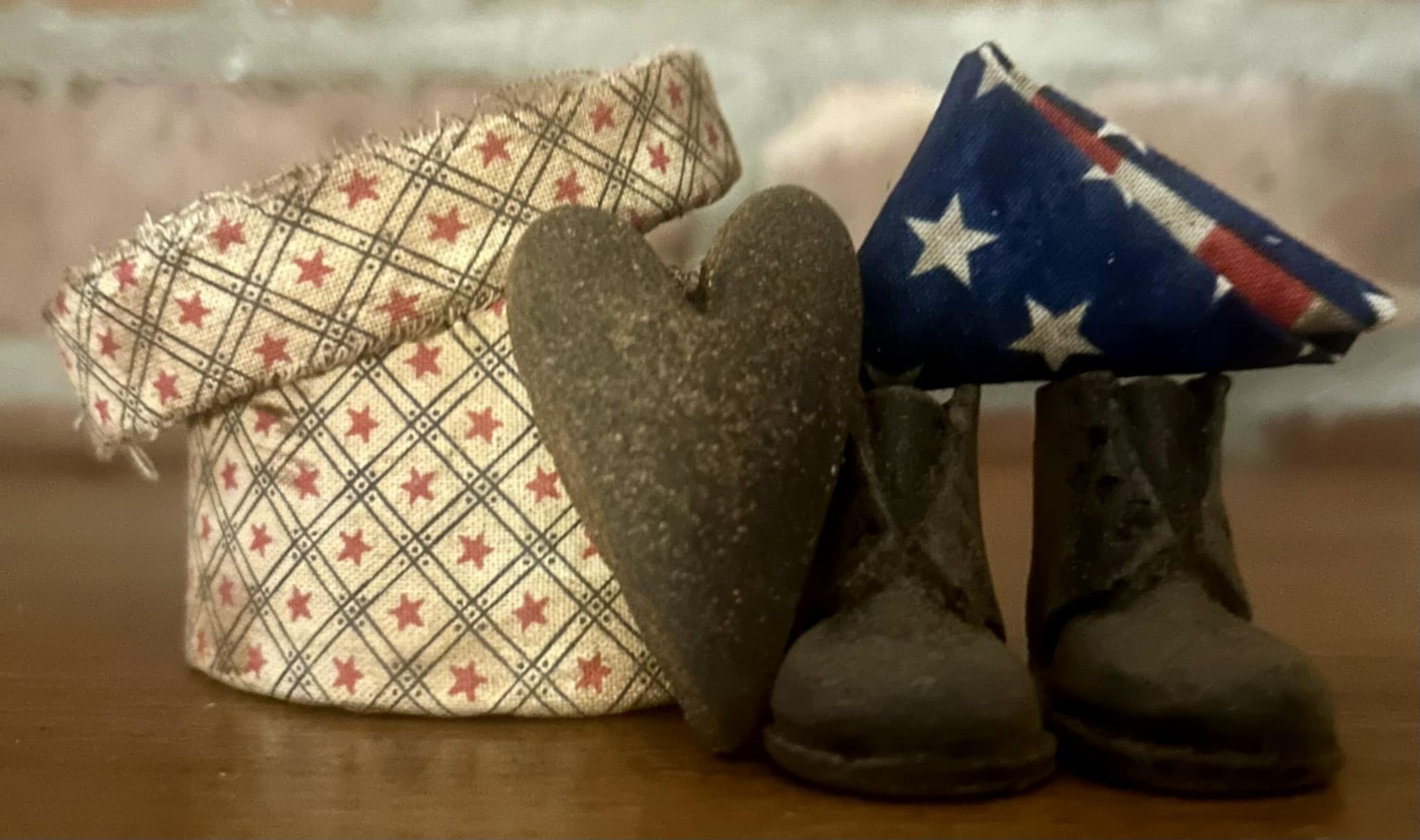 Primitive Handmade Mini Blackened Wax Soldier Memory Box w/ Flag