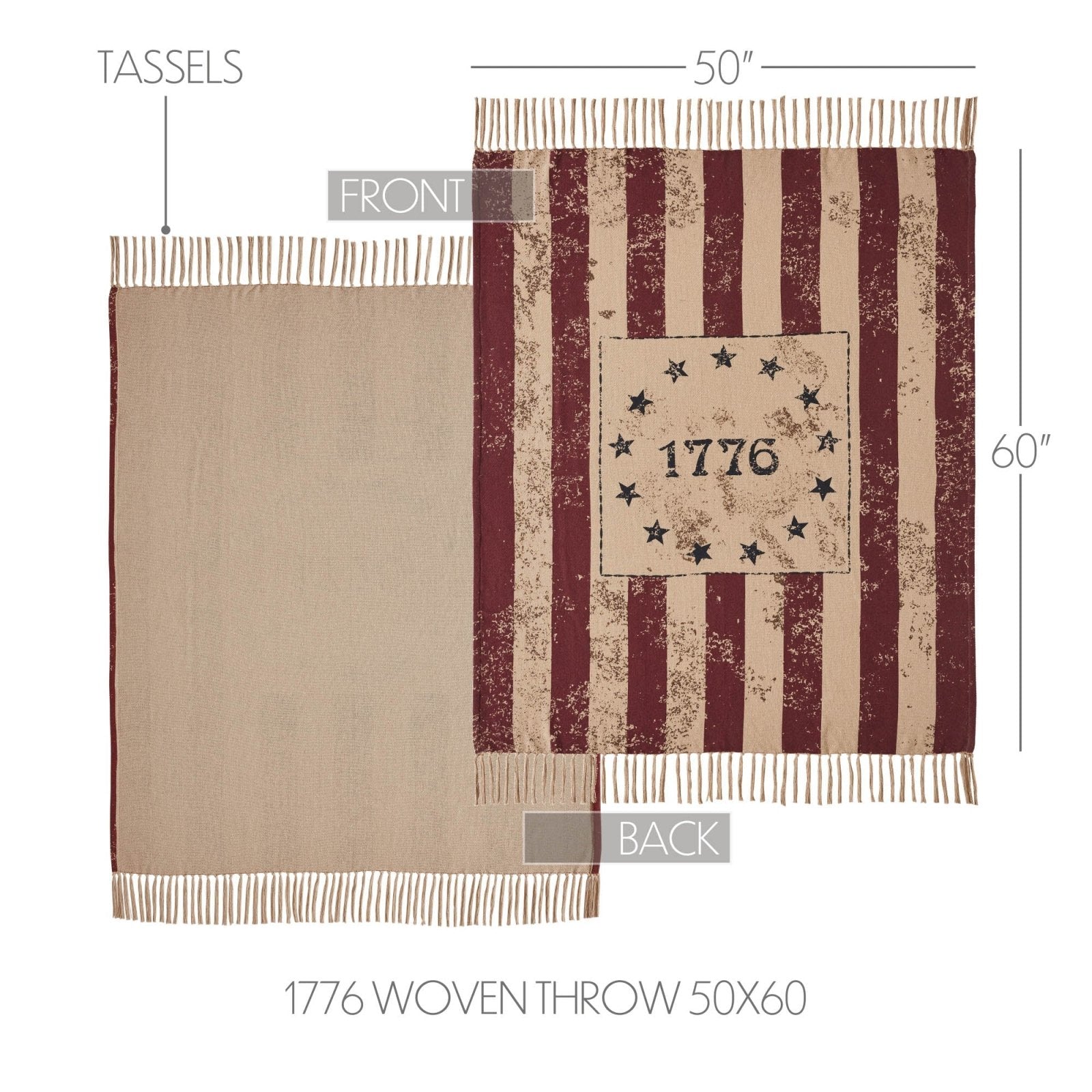 Primitive Farmhouse Patriotic My Country 1776 Woven Throw 50x60 - The Primitive Pineapple Collection