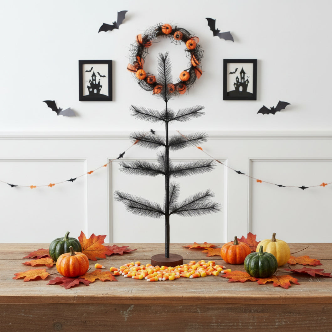Primitive Farmhouse 24" Black Feather Tree Halloween