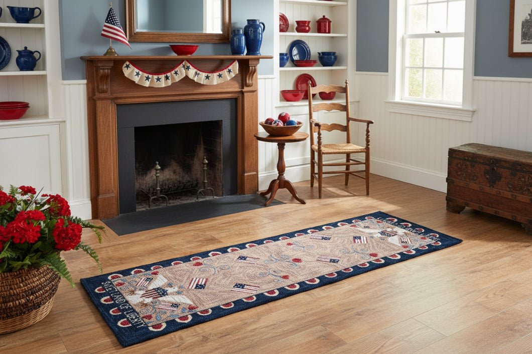 Primitive Sweet Land of Liberty Hooked Rug Runner 2&