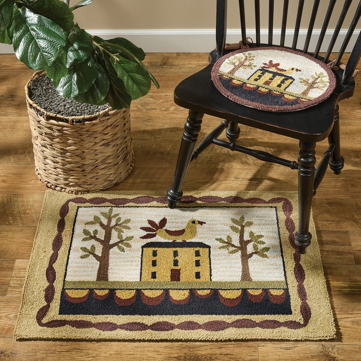 Primitive Farmhouse Bless Our Home Folk Art Hooked Chair Pad 14.5" - The Primitive Pineapple Collection