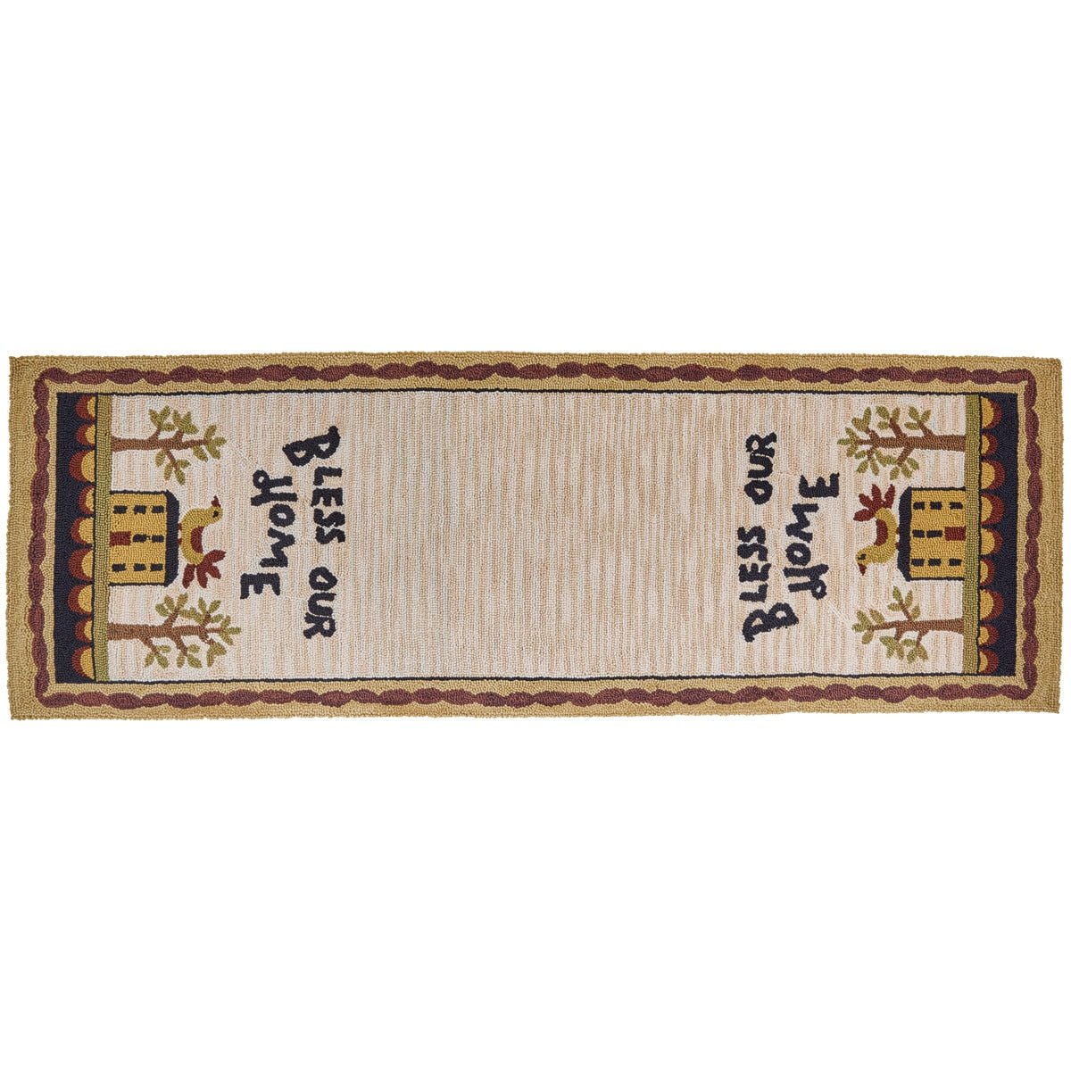 Primitive Farmhouse Bless Our Home Hooked Rug Runner - The Primitive Pineapple Collection