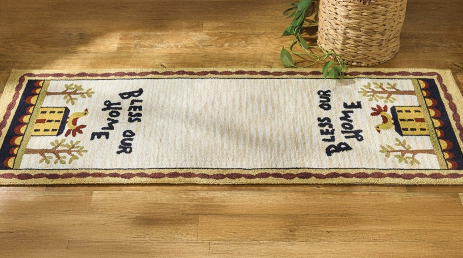 Primitive Farmhouse Bless Our Home Hooked Rug Runner - The Primitive Pineapple Collection
