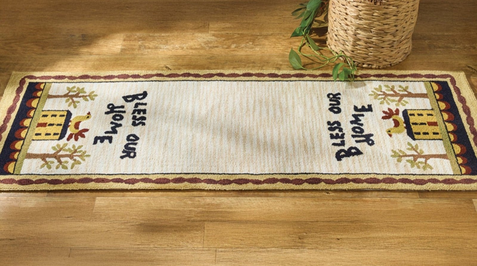 Primitive Farmhouse Bless Our Home Hooked Rug Runner - The Primitive Pineapple Collection