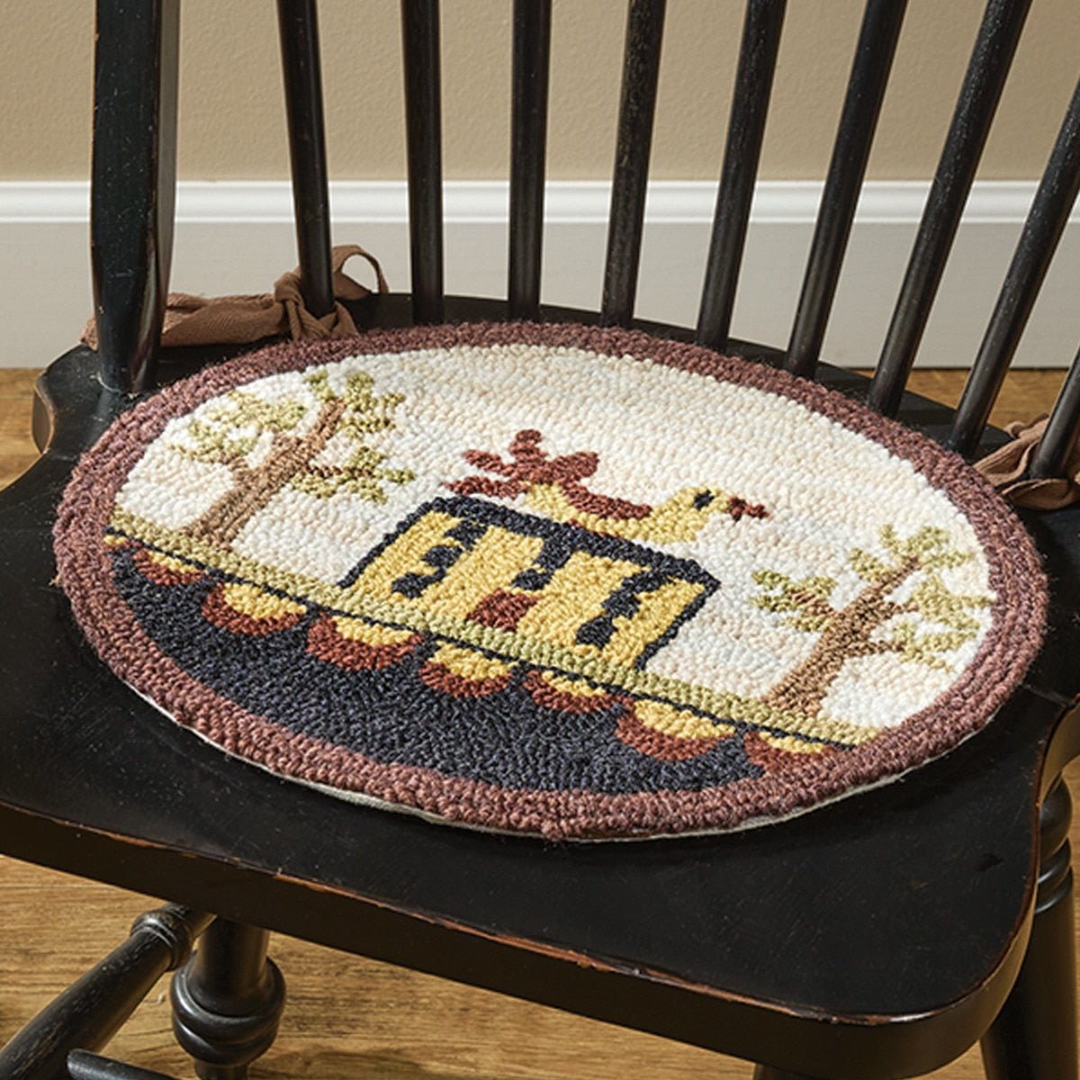 Primitive Farmhouse Bless Our Home Folk Art Hooked Chair Pad 14.5" - The Primitive Pineapple Collection