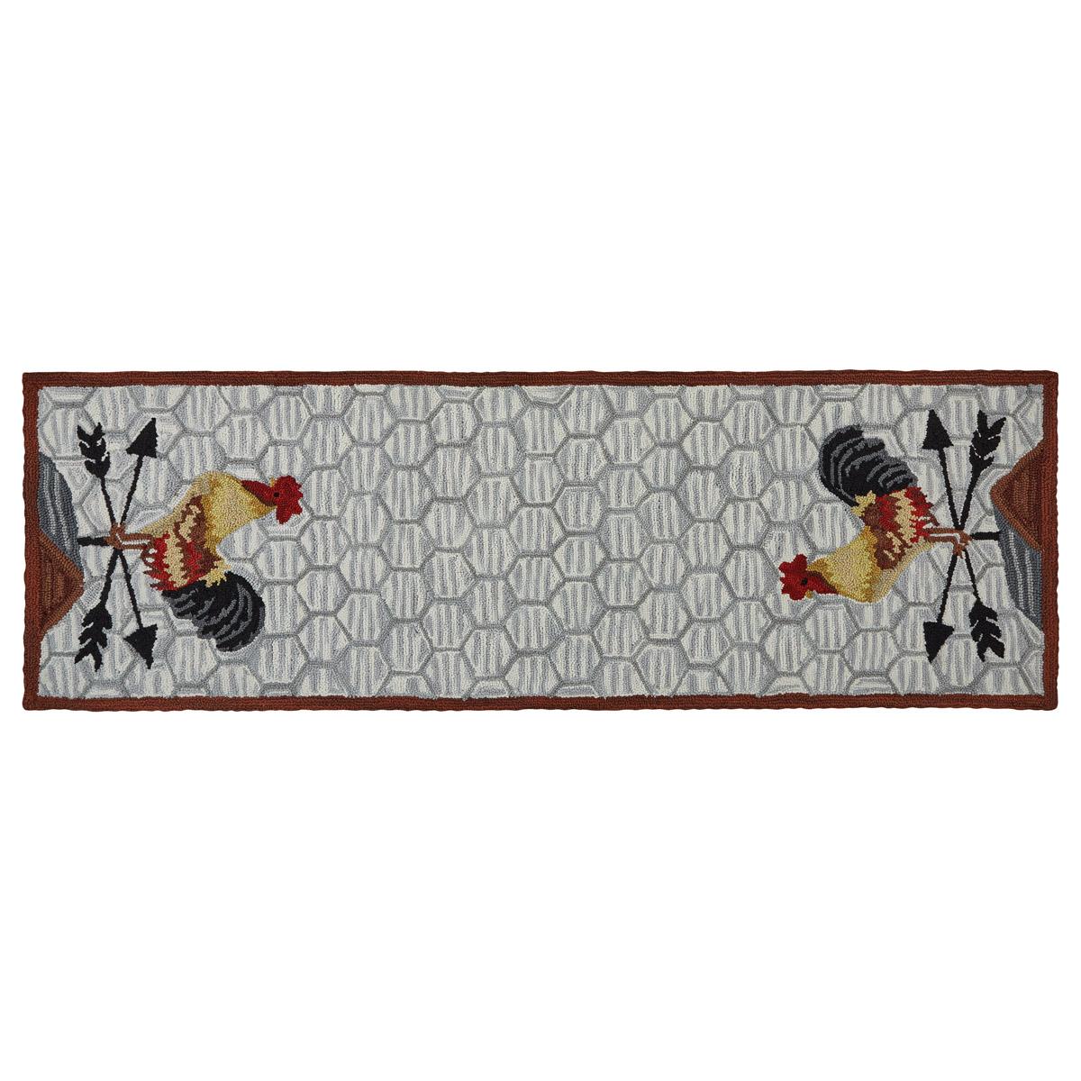 Primitive Rooster on Weathervane Hooked Rug Runner 2&