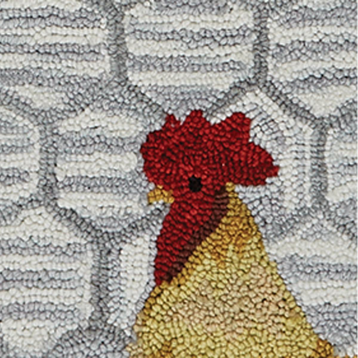 Primitive Rooster on Weathervane Hooked Rug Runner 2&