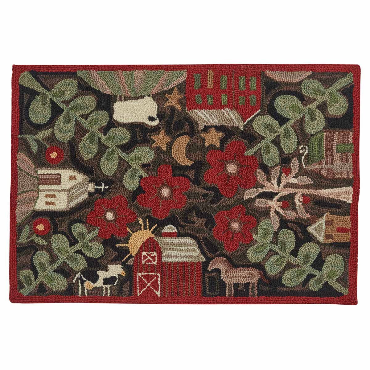 Primitive Farmhouse Theme Barn Church Cow Hooked Rug 2&