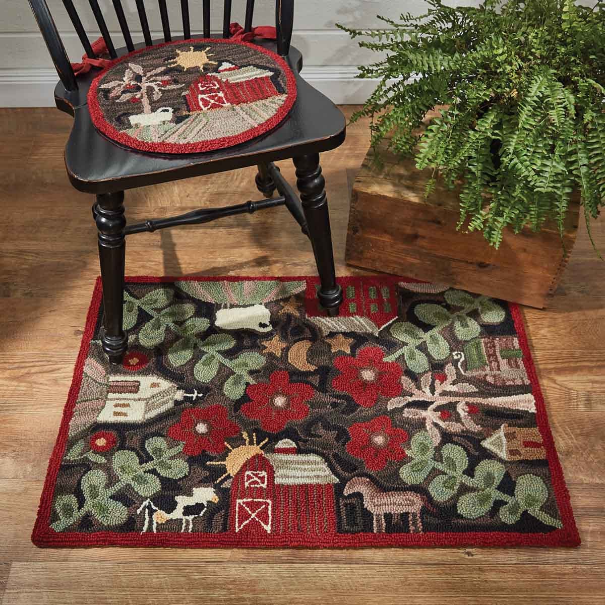 Primitive Farmhouse Theme Barn Church Cow Hooked Rug 2&