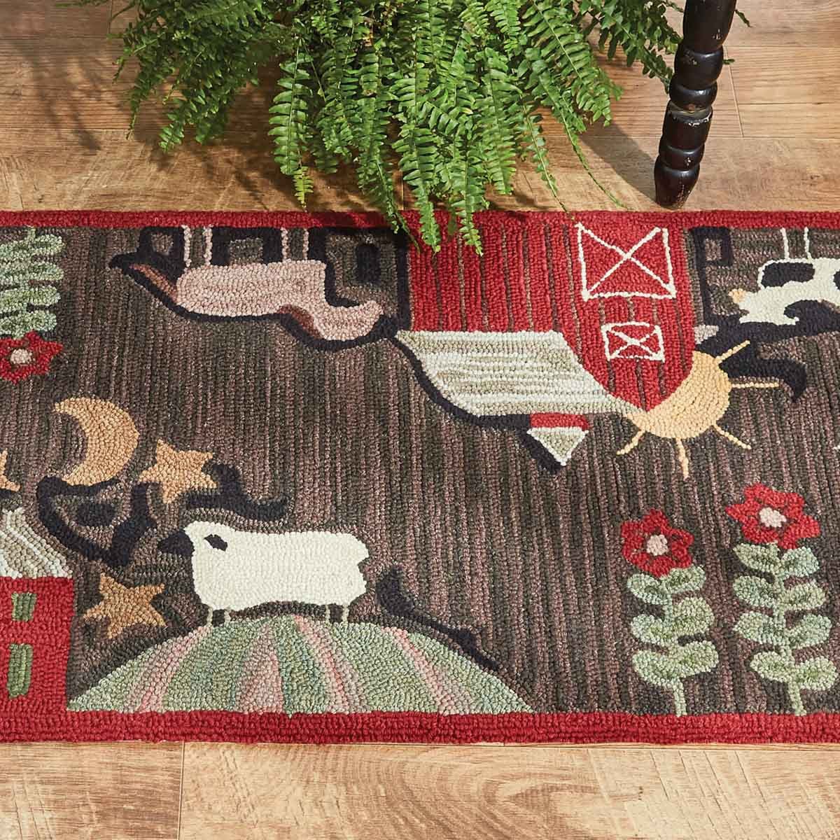 Primitive Farmhouse Theme Barn Church Cow Hooked Rug Runner 2&