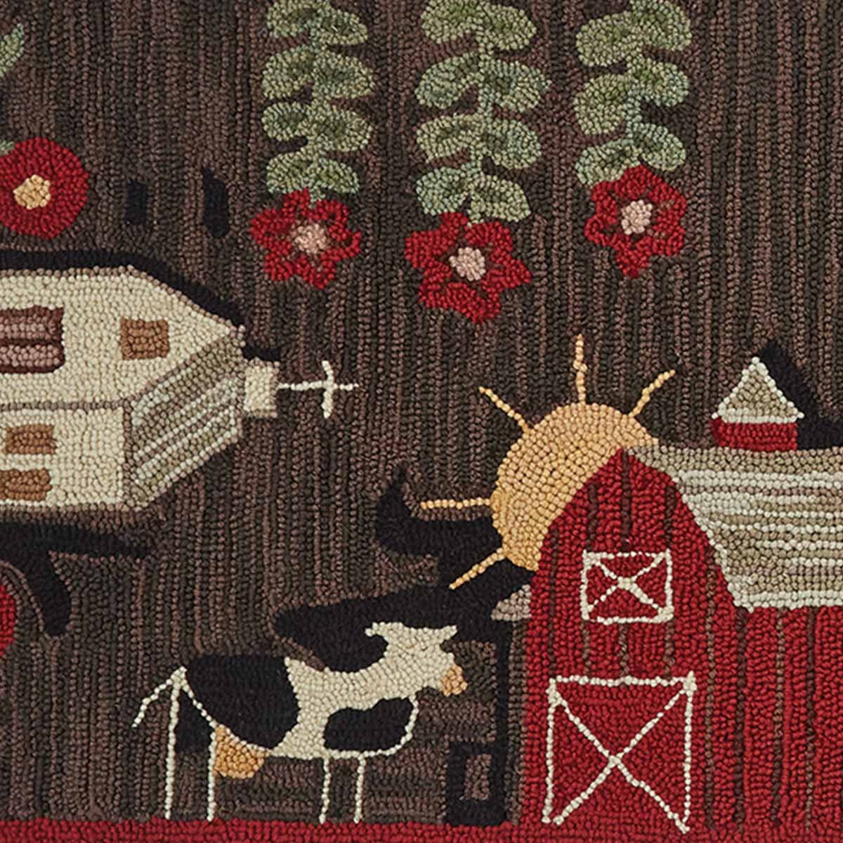Primitive Farmhouse Theme Barn Church Cow Hooked Rug 2&