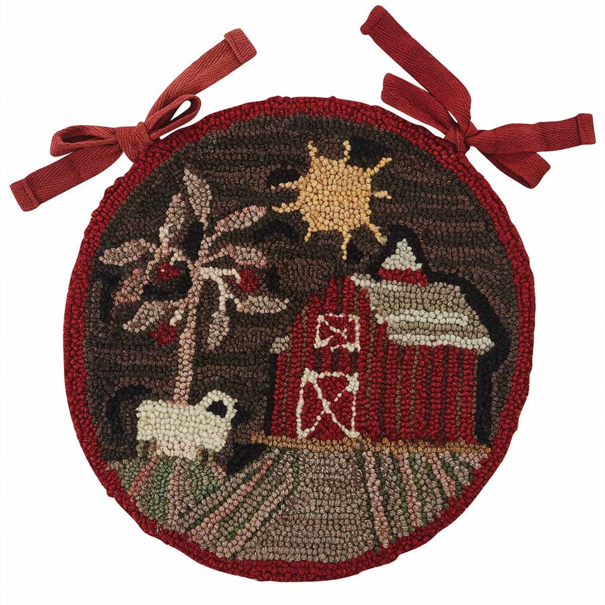 Primitive Farmhouse Theme Barn Sheep Hooked Chair Pad 14.5" - The Primitive Pineapple Collection