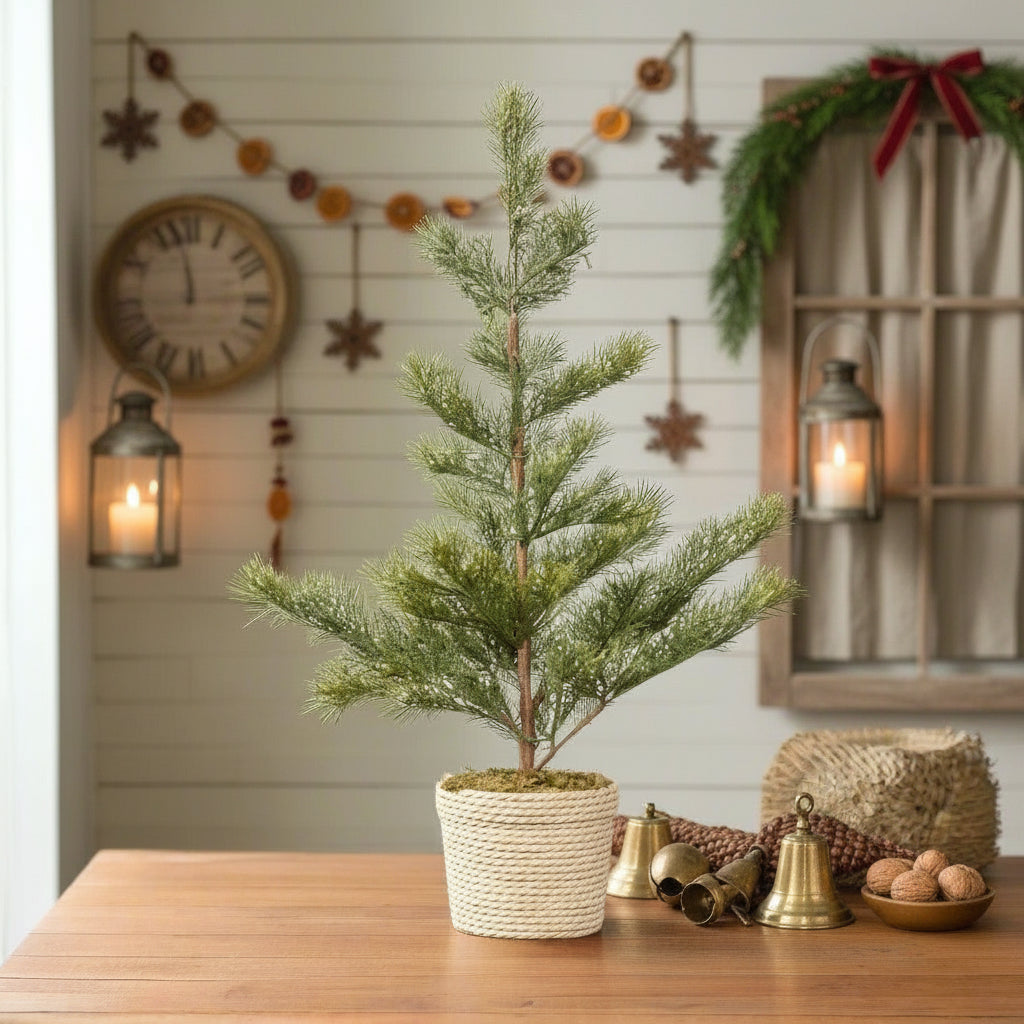 Primitive Christmas Ragon House 23.75" Rustic Pine Tree in Braided Pot - The Primitive Pineapple Collection