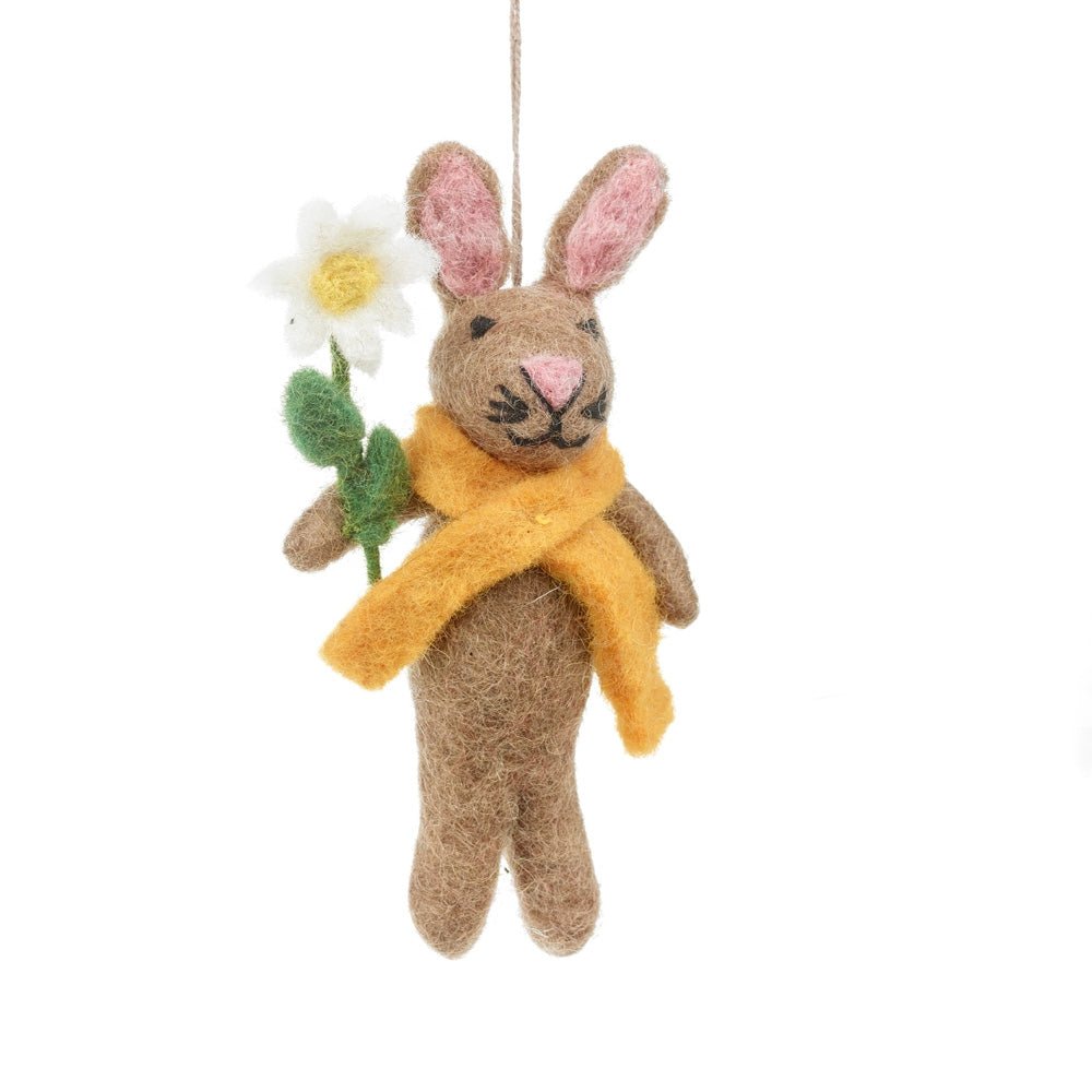 Primitive Folk Art Handmade Felted Wool Daisy Scarf Mouse Easter Ornament 4" - The Primitive Pineapple Collection