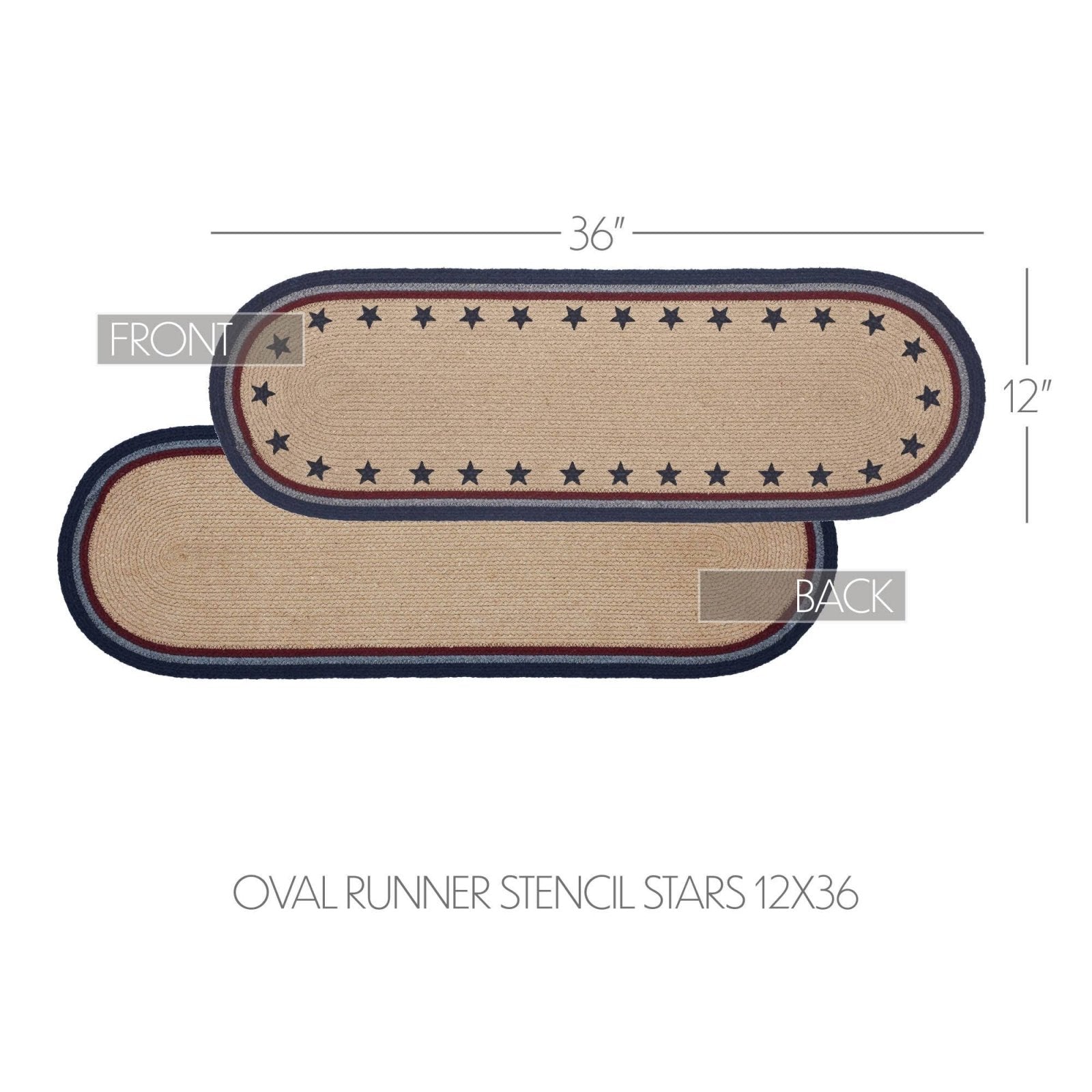Farmhouse My Country Oval Runner Stencil Stars 12x36 - The Primitive Pineapple Collection