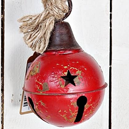 Primitive Christmas 4.75” Red Metal Bell with Jute Hanger - The Primitive Pineapple Collection