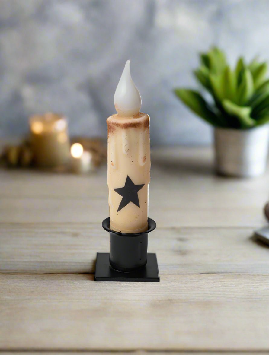 Primitive Handcrafted Colonial Black Star 4"H Led Timer Taper Candle - The Primitive Pineapple Collection