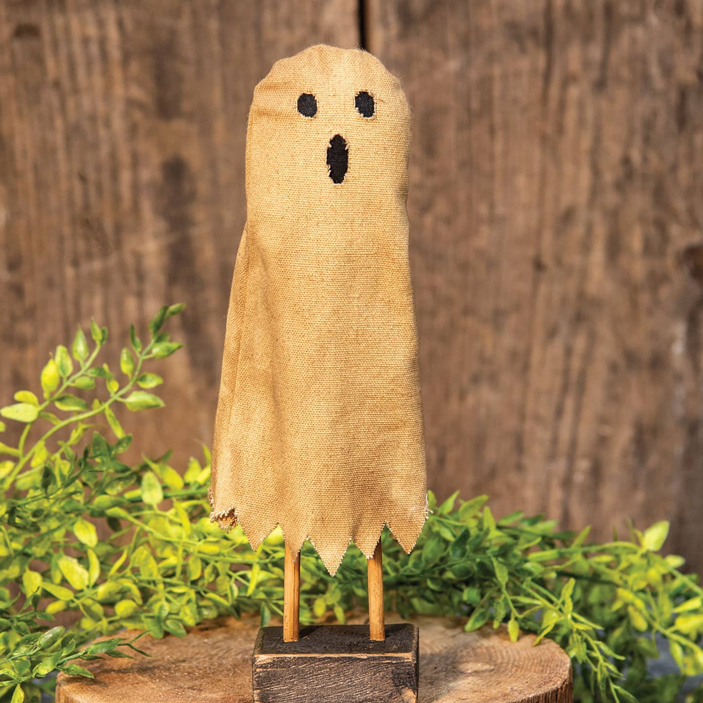 Primitive Country Halloween Fabric Ghost on Stand Standing Figurine 9.5" - The Primitive Pineapple Collection