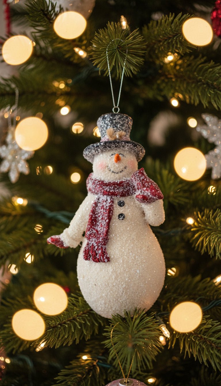 Primitive Christmas 4.25 Inch Glittered Resin Vintage Snowmen Ornaments 2 Styles - The Primitive Pineapple Collection