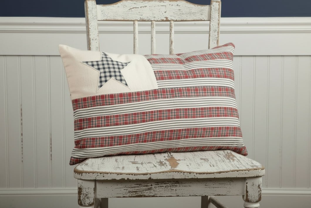 American Hatteras Flag Patchwork Pillow - Primitive Patriotic Farmhouse Decor 14x22 - The Primitive Pineapple Collection