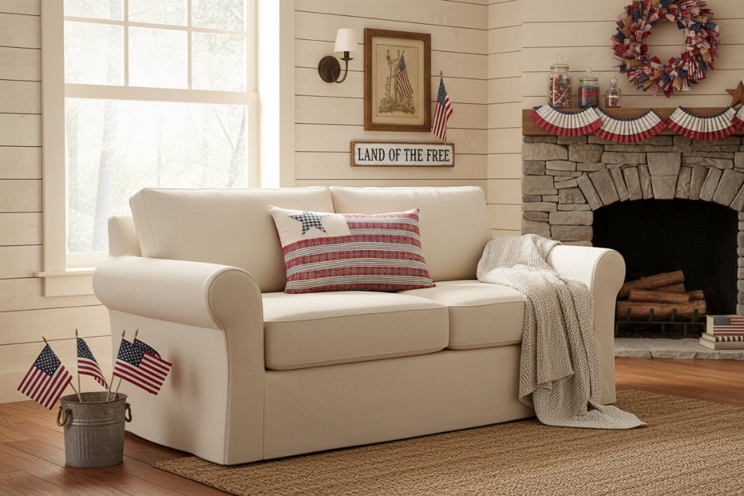 American Hatteras Flag Patchwork Pillow - Primitive Patriotic Farmhouse Decor 14x22 - The Primitive Pineapple Collection
